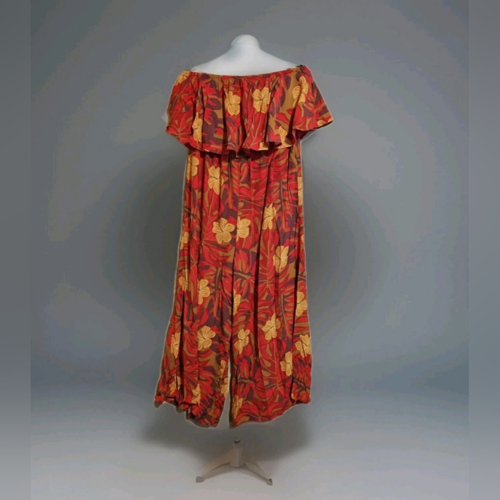 Home Grown Ruffle Tube Top Jumpsuit in Pa'ina Monstera Red